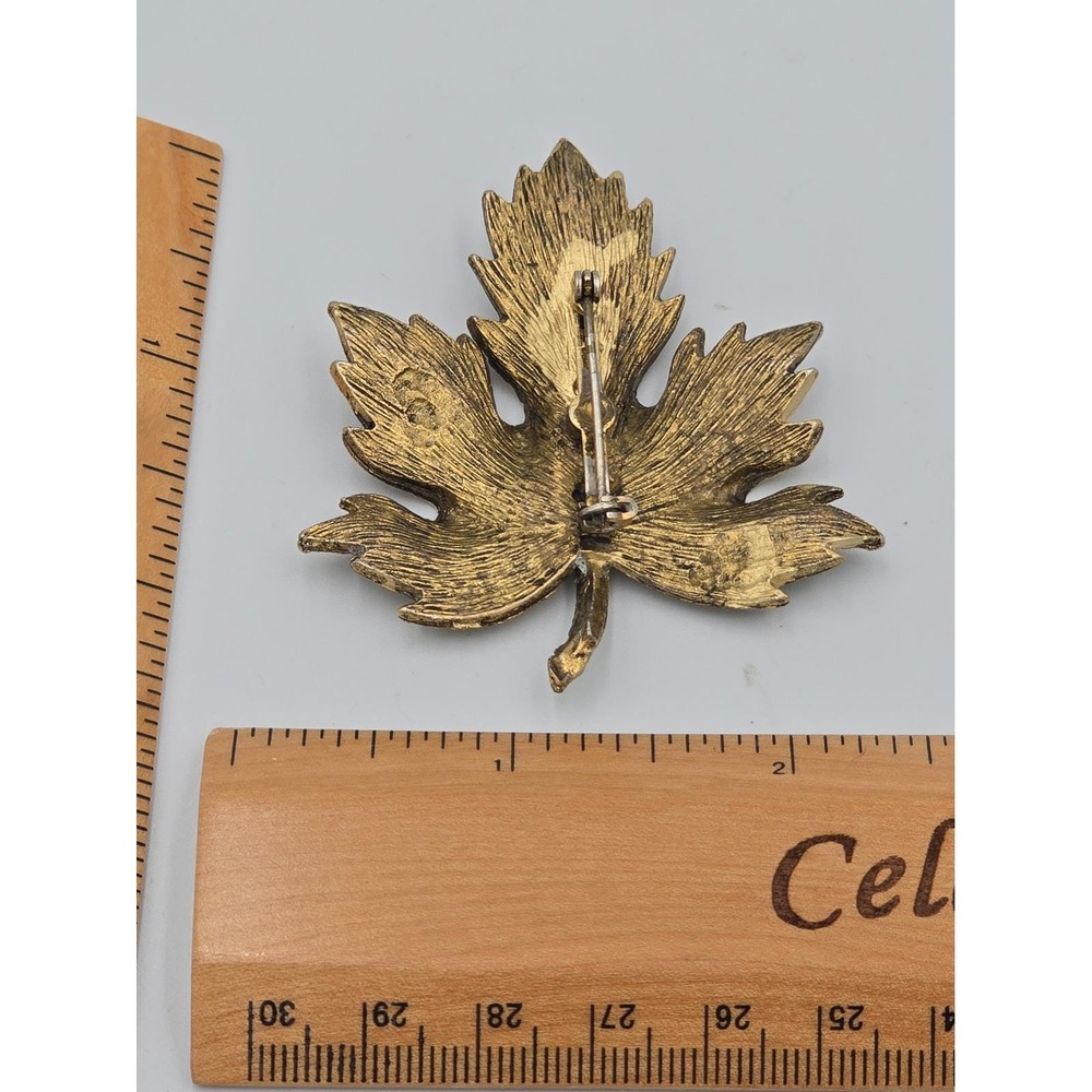 Vtg Autumn Leaf Brooch Lot Gold Tone Rhinestone Maple & Antiqued Bronze Cluster - Picture 7 of 8